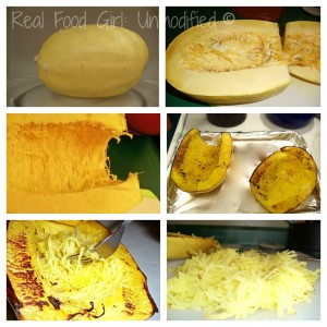 Spaghetti Squash with 2 sauce recipes.  GF, Vegetarian sauce option.  Comforting, healthy, GMO-Free!  Gotta try it!  Real Food Girl: Unmodified