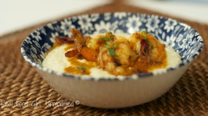 Real & Easy Shrimp-n-Grits. Cheesy grits topped with shrimp, bacon and a spicy cream sauce. Southern Comfort Food. So good!!