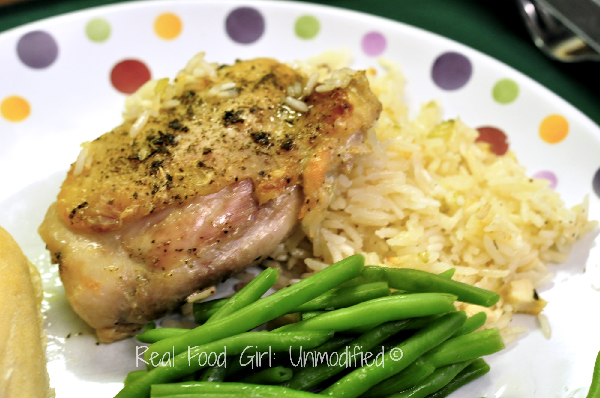 Organic, pastured chicken baked with rice and homemade, GF Cream of Chicken soup! GMO-Free easy chicken dinners!