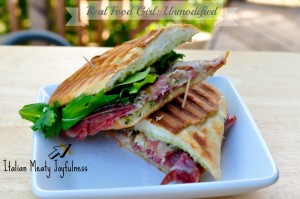 Amazing Italian Salame with Brie, Pesto and Arugula Panini's from Real Food Girl: Unmodified