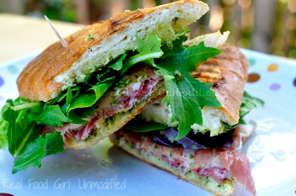 Amazing Italian Salame with Brie, Pesto and Arugula Panini's from Real Food Girl: Unmodified