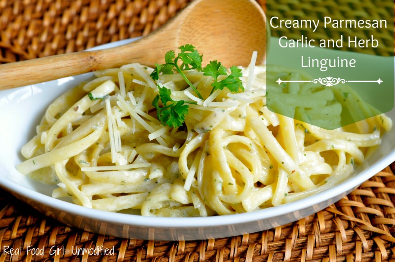 Rich and Creamy Garlic-Parmesan Linguine by Real Food Girl. Must Try This Tonight! Pin & Share!