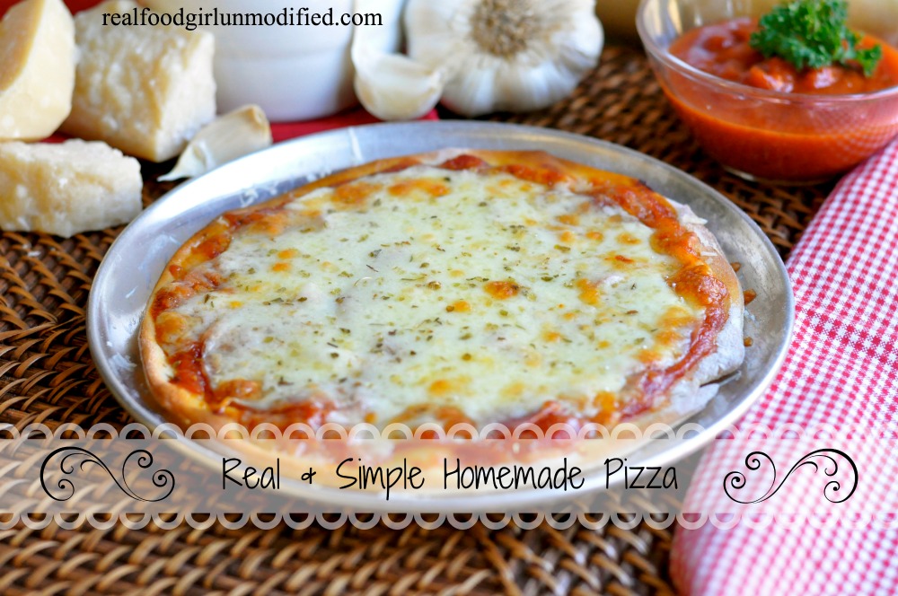 Simply & Homemade Pizza by Real Food Girl Unmodified. Links to pizza dough recipe, too. Pinning this now for later.