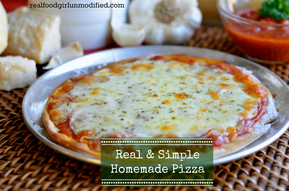 Real & Simple Homemade Pizza by Real Food Girl Unmodified. Links to pizza dough recipe, too. Pinning this now for later.