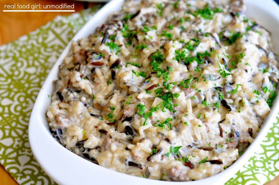 Wild Rice Hotdish- A recipe remake by Real Food Girl: Unmodified. Tasty wild rice, ground beef, mushrooms, creamy sauce...