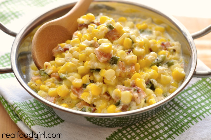 Creamed corn with bacon and pablano pepper by Real Food Girl: Unmodified