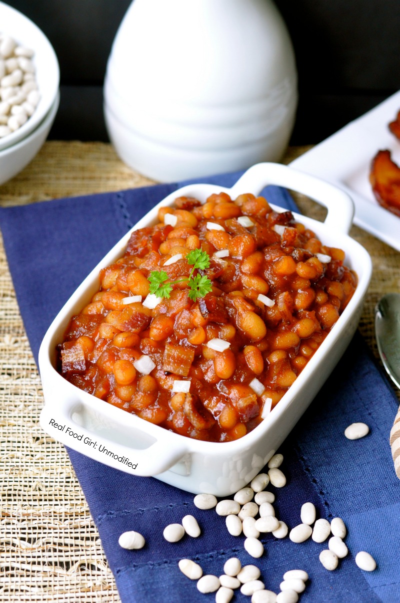 Stove-Top Brown Sugar & Maple Baked Beans (with bacon) by Real Food Girl: Unmodified.